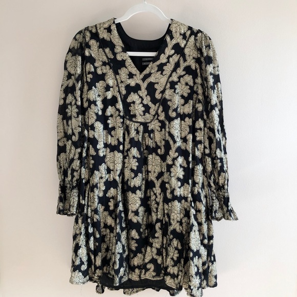 Anthropologie Black and Gold Pleated Tunic Dress - Picture 3 of 8